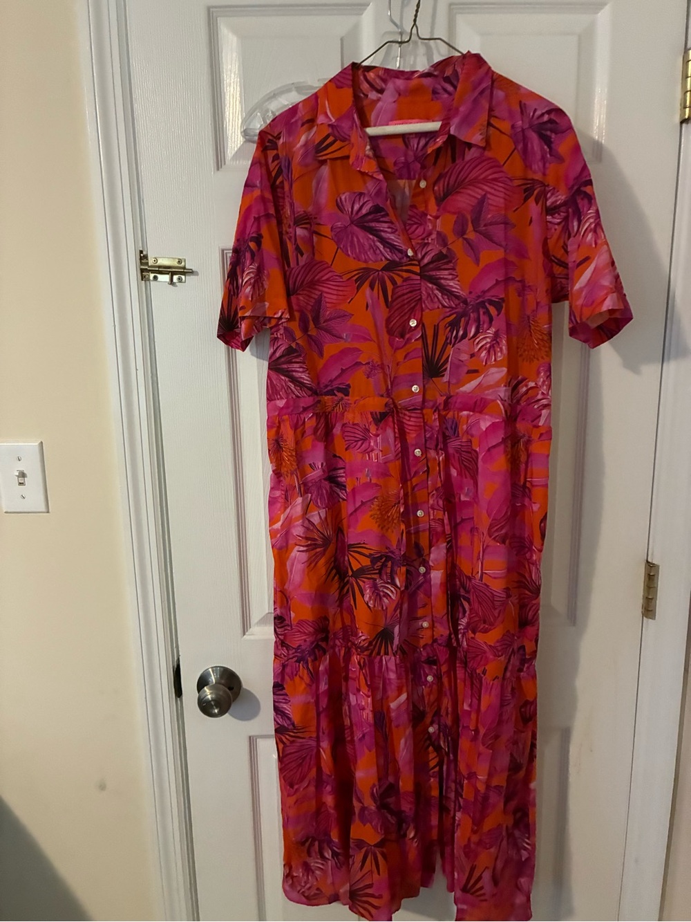Vilagallo Tropical Print Shirt Dress Size 44 Pink Orange Midi Dress